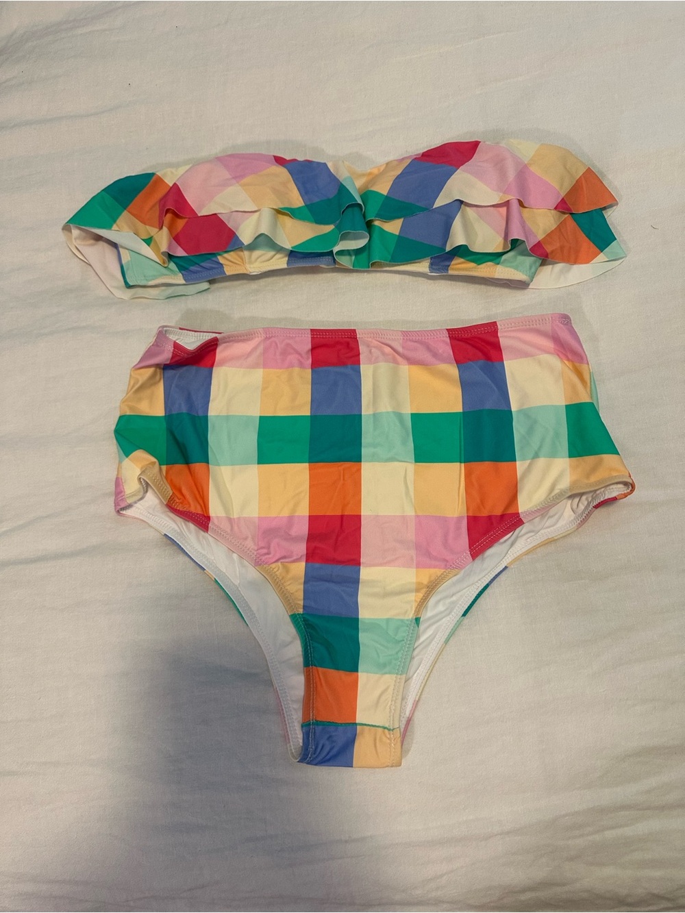 Paper London Colorful Rainbow Ruffle Bandeau Bikini